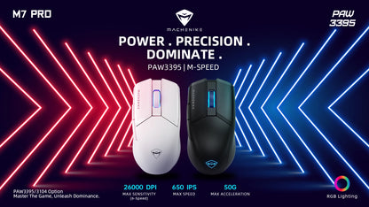 MACHENIKE M7 Pro Wireless Gaming Mouse PAW3395 26000 DPI RGB USB & 2.4GHz Rechargeable Gaming Mouse for PC & Laptop