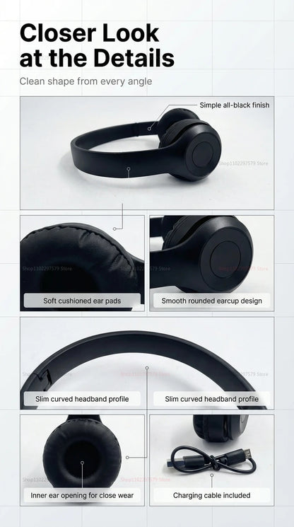 Bluetooth 5.0 Wireless Headphones Foldable Over-Ear Headset with HiFi Stereo Sound, Bluetooth 5.0 Wireless Headphones with Soft Skin-Friendly Earmuffs & Microphone