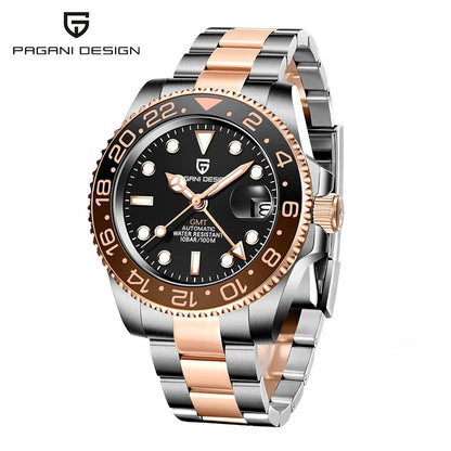 Orologio PAGANI DESIGN GMT 40MM da uomo, di lusso, con vetro zaffiro AR, movimento meccanico automatico, lunetta in ceramica, impermeabile 100M, idea regalo