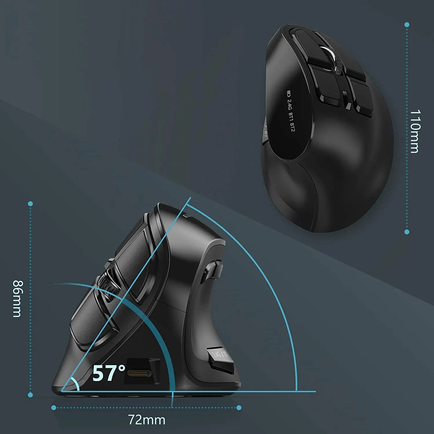 Seenda Vertical Wireless Mouse Bluetooth 5.0 Rechargeable Ergonomic Mouse for PC, Laptop, Mac, iPad & Tablet, 2.4G USB Multi-Device Wireless Mouse