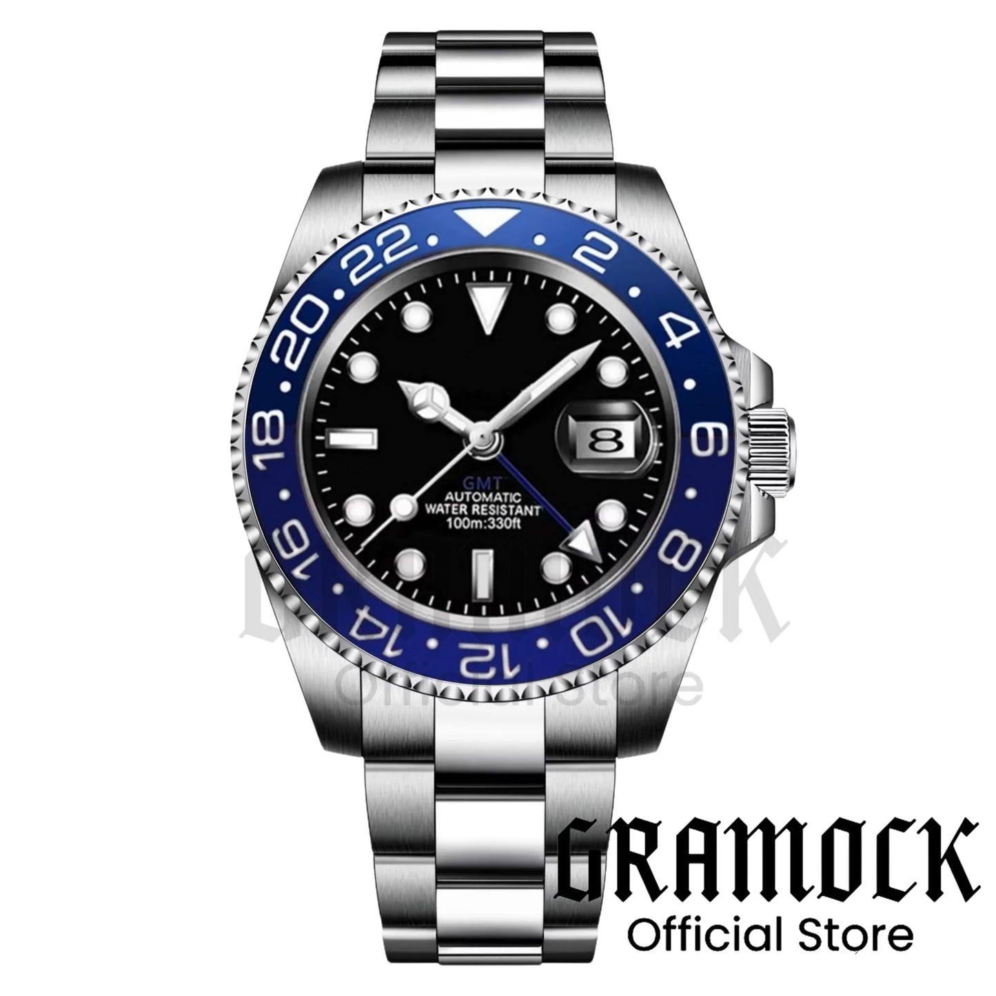 Gramock White Dial Blue GMT 40MM Watch For Men Roating Bezel Sapphire Glass Waterproof Reloj Hombre NH34A Mechanical Wristwatch