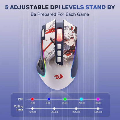 Redragon M612AK PRO RGB Gaming Mouse Wireless & Wired, 8000 DPI Optical Gaming Mouse with 9 Programmable Buttons, RGB Backlit Ergonomic Gaming Mouse