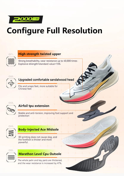 Xtep 2000KM 2.0 Running Shoes Men  Summer Professional TPU Shock Absorption Sneakers (suggest half size down) 876219110043
