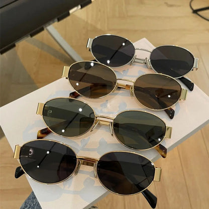 New Small Oval Women Sunglasses Trendy Luxury Design Metal Frame Shades UV400 Eyewear for Female Classic Vintage Sun Glasses