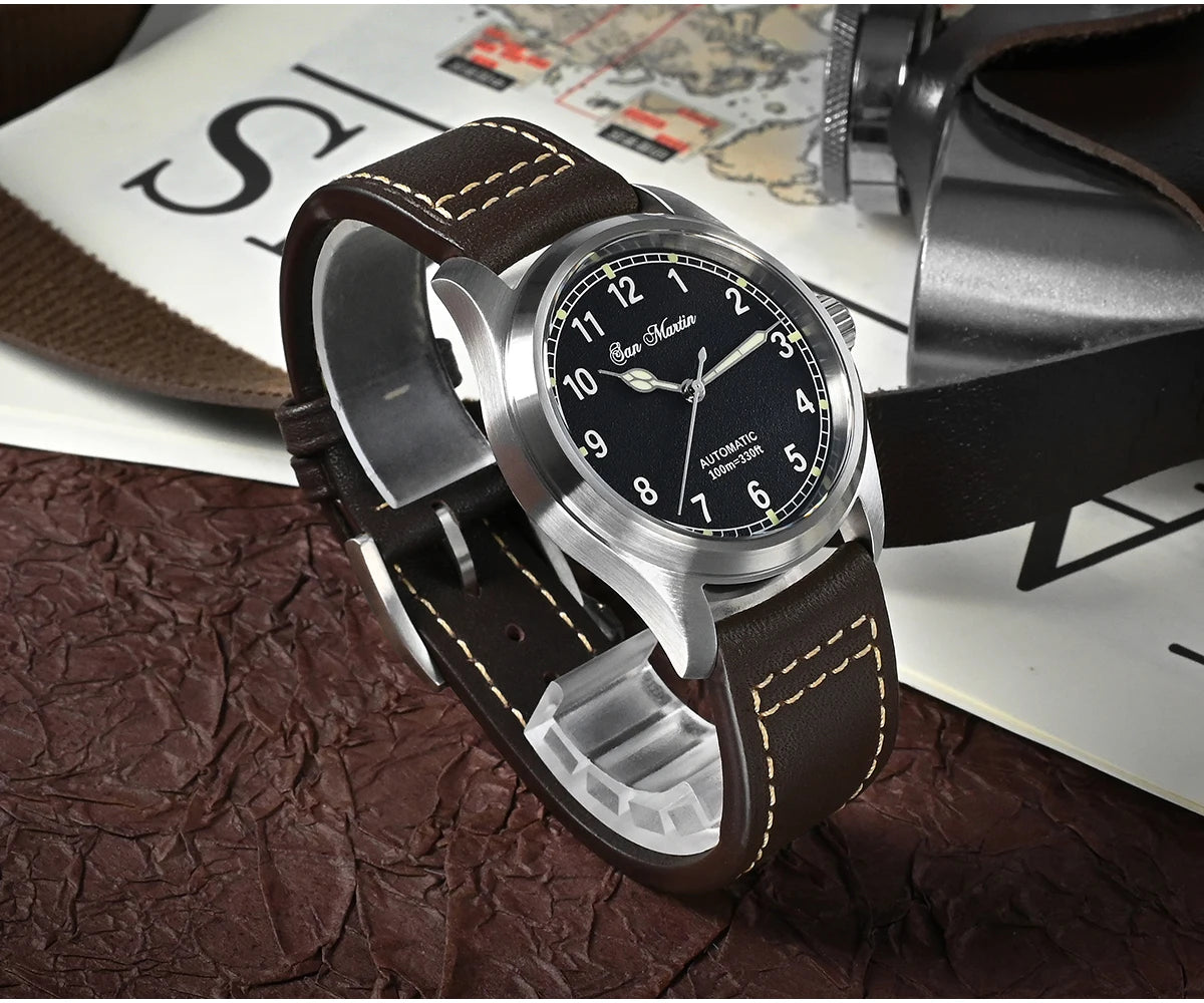 San Martin Simple Men Watch 37mm Pilot Miyota 8215 Classic Military Explore Automatic Mechanical Watches Waterproof 100m