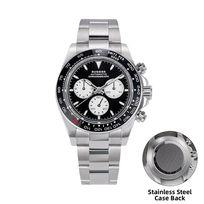 Sugess Diving Mens Watch Panda Automatic Mechanical Chronograph Peacock SL4801 Movement Wristwatch Waterproof Ceramic Bezel New