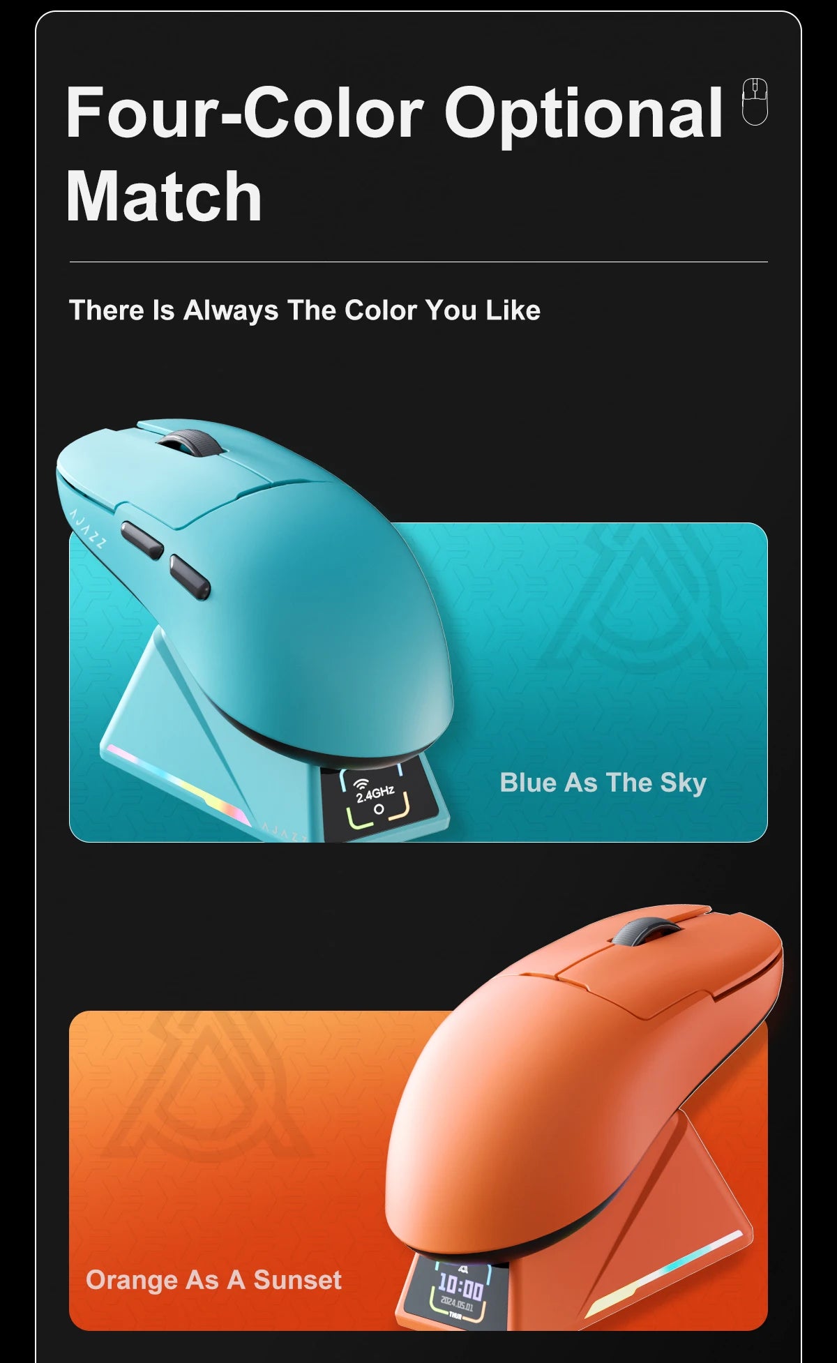 AJAZZ AJ159 APEX belaidė žaidimų pelė, lengva RGB žaidimų pelė su magnetine įkrovimo stovele, „Bluetooth“ ir 2.4GHz, iki 30,000 DPI, skirta stacionariems kompiuteriams ir nešiojamiesiems kompiuteriams