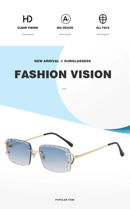 Square rimless glasses Trend metal high-grade men's and women's sunglasses street shot sunglasses