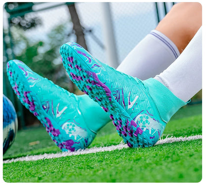 Men's High Ankle Football Boots Turf Soccer Cleats Breathable Non-slip Training Match Sneakers Outdoor Sports TF Soccer Shoes