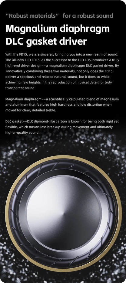FiiO FD15 13.8mm DLC Dynamic Driver In-Ear Earphone Hi-Res Audio Magnalium Detachable MMCX Cable Wired HiFi Earbuds Shanling