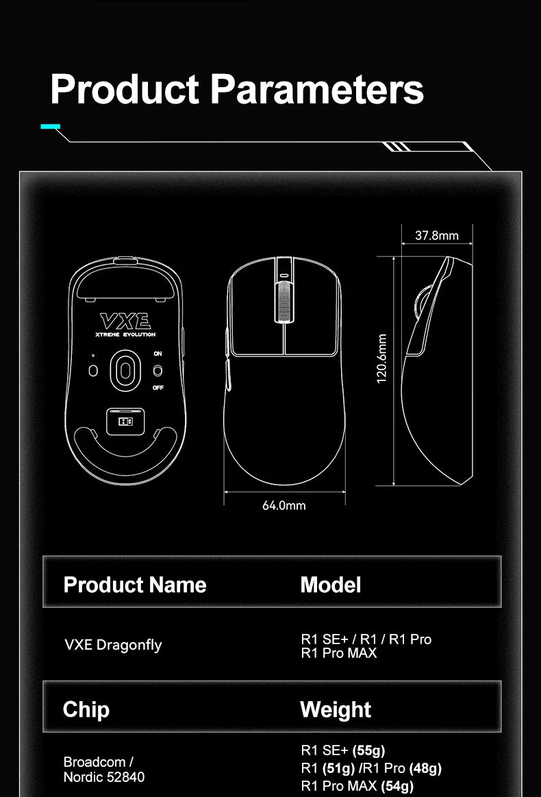ATK VXE Dragonfly R1 Pro MAX Wireless Gaming Mouse, PAW3395 Esports Mouse, 26K DPI Rechargeable Lightweight FPS Gaming Mouse