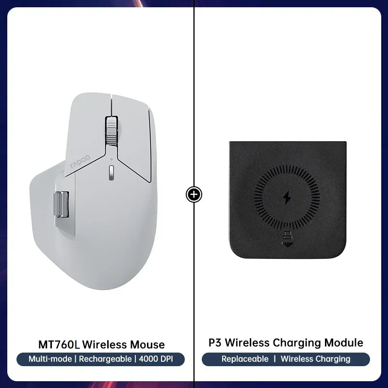 Rapoo MT760 Rechargeable Multi-Device Bluetooth Wireless Mouse, 4000 DPI Ergonomic Wireless Mouse with Tri-Mode Connection for Up to 4 Devices