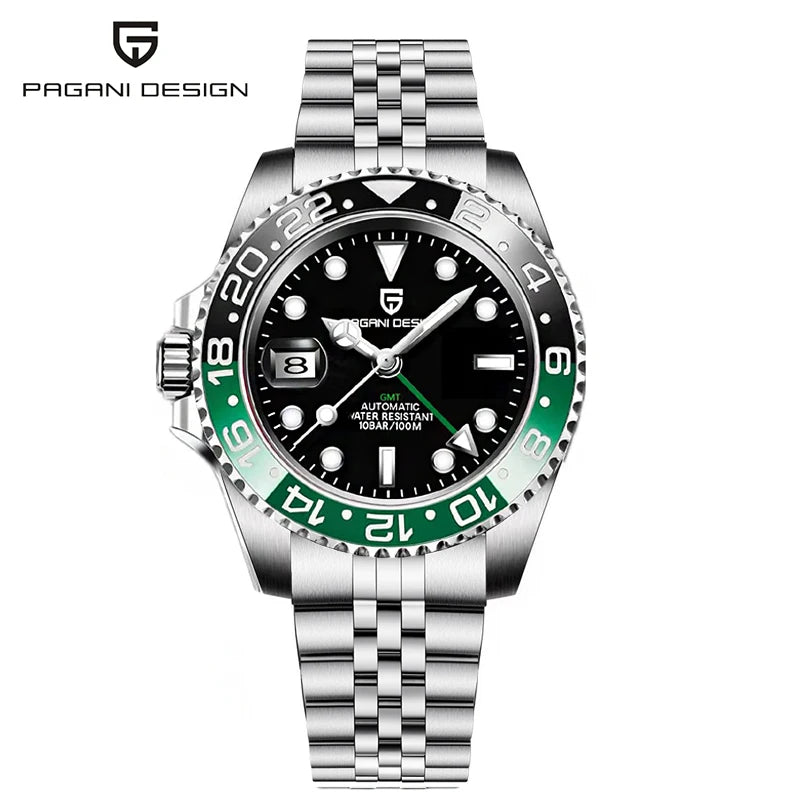 Orologio PAGANI DESIGN GMT 40MM da uomo, di lusso, con vetro zaffiro AR, movimento meccanico automatico, lunetta in ceramica, impermeabile 100M, idea regalo
