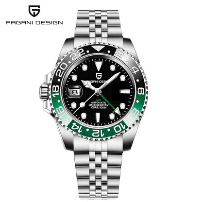 Orologio PAGANI DESIGN GMT 40MM da uomo, di lusso, con vetro zaffiro AR, movimento meccanico automatico, lunetta in ceramica, impermeabile 100M, idea regalo