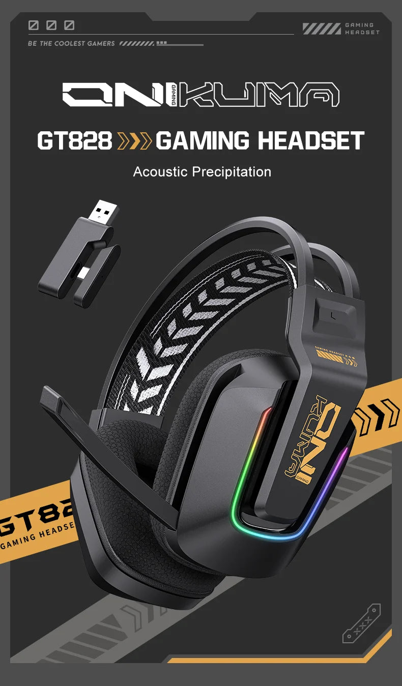 Auscultadores Gaming Sem Fios ONIKUMA GT828 Bluetooth 5.3 RGB com Microfone, Cancelamento de Ruído e Ligação em 4 Modos para PC, PS5 e Portátil