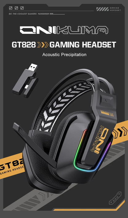 Auscultadores Gaming Sem Fios ONIKUMA GT828 Bluetooth 5.3 RGB com Microfone, Cancelamento de Ruído e Ligação em 4 Modos para PC, PS5 e Portátil