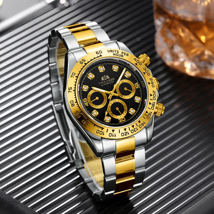Automatic Mens Watch Mechanical Self Wind Movement Gold Black Stainless Steel Diamonds Stone Sports Luxury Fashion Watches