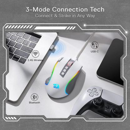 Mouse Gaming Redragon M612 PRO RGB BT 2.4G, ottico wireless 8000 DPI, 9 pulsanti programmabili, 7 modalità retroilluminate, B