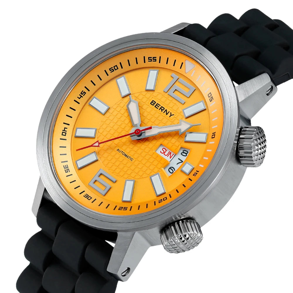 BERNY 20ATM Diver Automatic Mechanical Watch for Men Super Luminous Waterproof Swimming Dive Wristwatch Sapphire Self Winding
