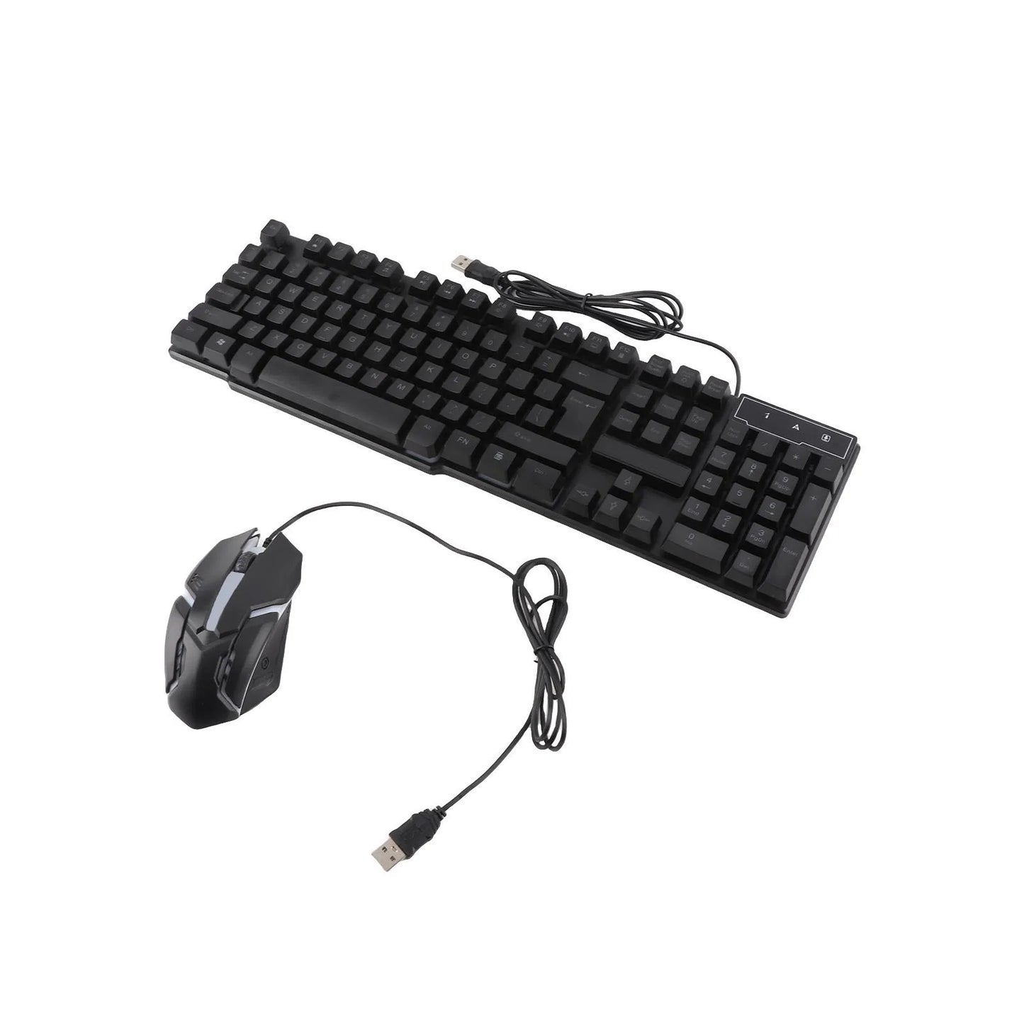 Conjunto Teclado e Rato Gaming 4 Peças Ergonómico, Teclado de 104 Teclas, Rato com Iluminação Respirante de 4 Cores, Auscultadores e Tapete de Rato Antiderrapante