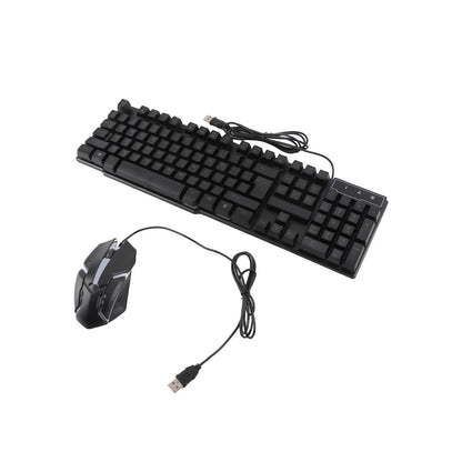 Conjunto Teclado e Rato Gaming 4 Peças Ergonómico, Teclado de 104 Teclas, Rato com Iluminação Respirante de 4 Cores, Auscultadores e Tapete de Rato Antiderrapante