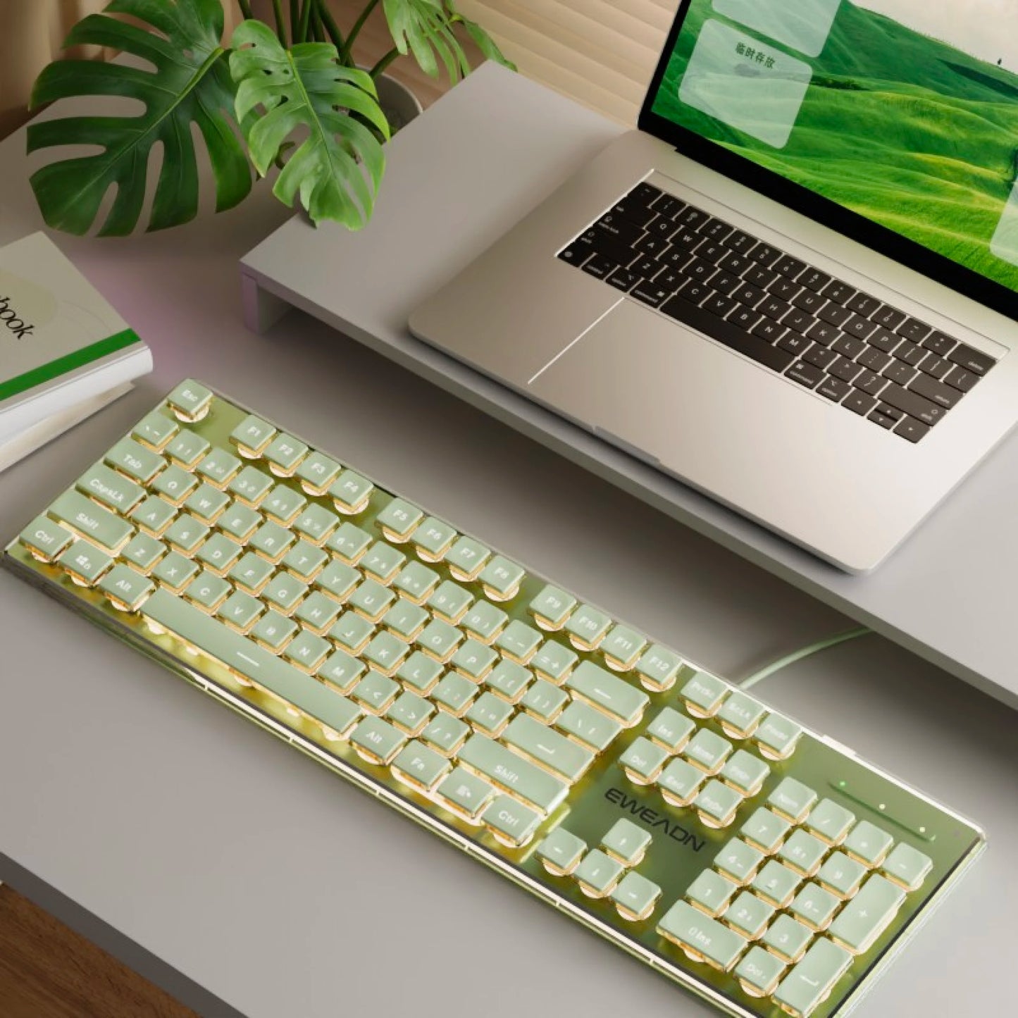 Teclado EWEADN V3 com Fio Silencioso para Escritório e Gaming, Design de Teclas Film, Ergonómico, para Windows/Portátil/PC/Desktop, Acessório de E-sports
