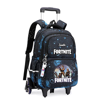Чанта с колелца Fortnite за лесно изкачване на стълби, аниме, водоустойчива раница на колелца с голям капацитет за ученици, ежедневна пътна чанта
