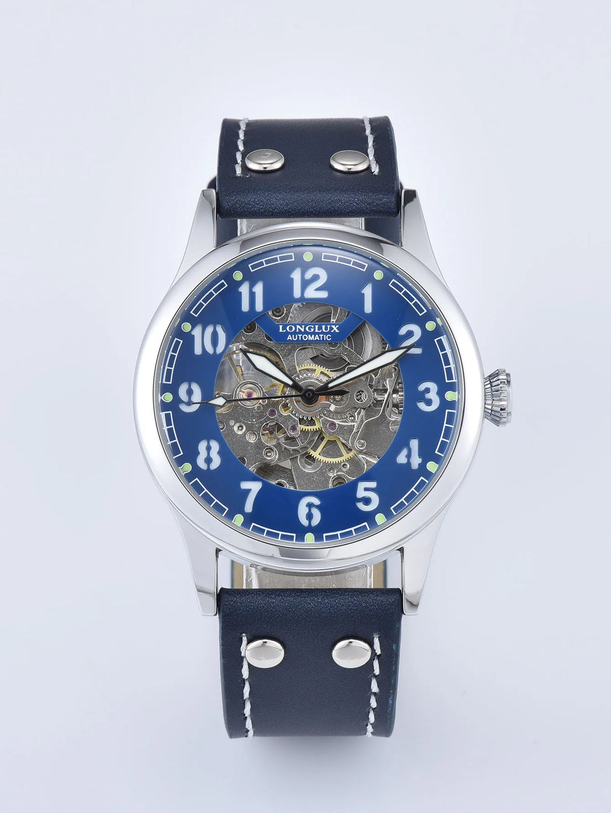 LONGLUX men automatic watch vintage pilot tough guy mechanical watches skeleton waterproof luminous leather gift