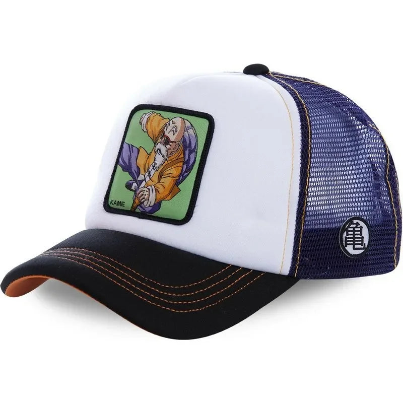 Dragon Ball Buu Goku sapka Nyári utazós csúcsos sapka Férfi hímzett hip-hop stílusú napellenzős állítható trucker hálós sapka