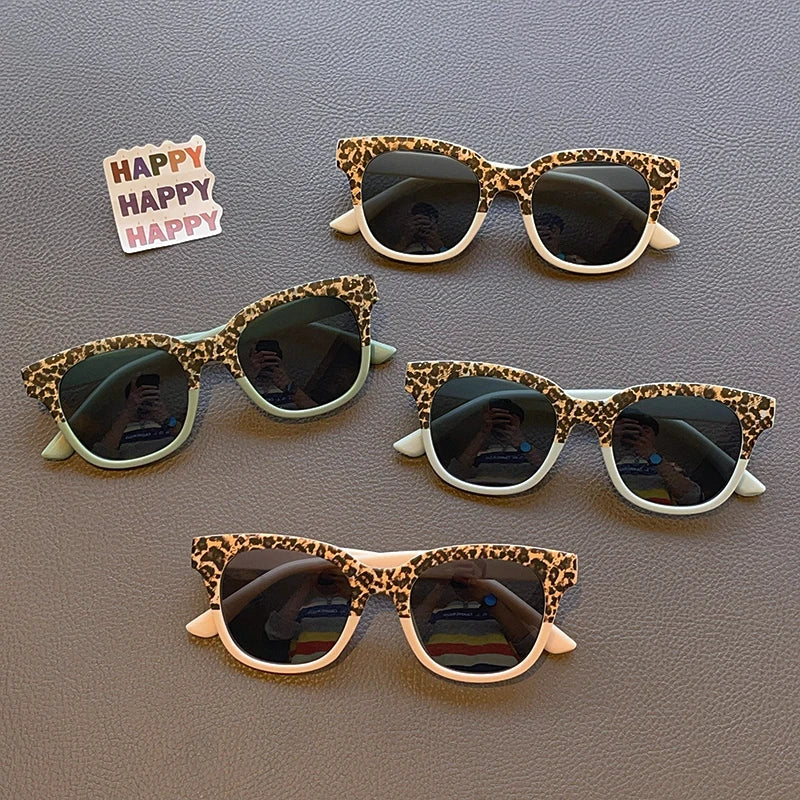 New Children Vintage Leopard Print Square Sunglasses UV400 Outdoor Fashion Girls Boys Protection Sunglass Kids Sun Glasses