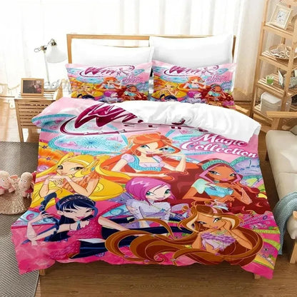Anime W-Winx Clubs Duvet Cover Pillowcase Bedding Set Adult Boy Girl Bedroom Decoration Children Gift Single Double Large Size
