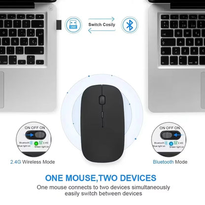 Rechargeable Wireless Mouse Bluetooth 2.4GHz Dual Mode, Silent Ergonomic Wireless Mouse with Adjustable DPI, USB Rechargeable Mouse for PC, Laptop, Mac & Tablet