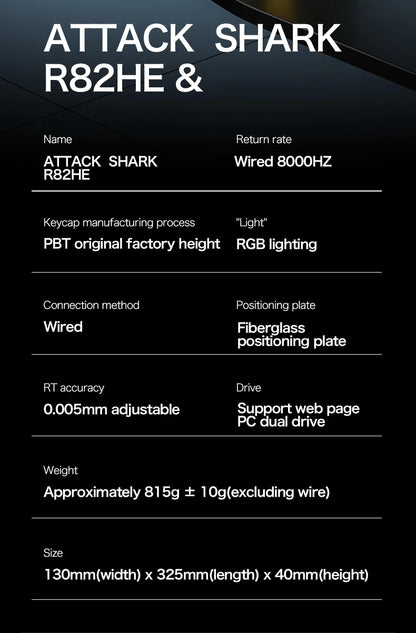 ATTACK SHARK R82 HE Teclado Magnético com Fio 75% RGB 8000Hz Rapid Trigger Atuação de 0.005mm Teclado Gaming