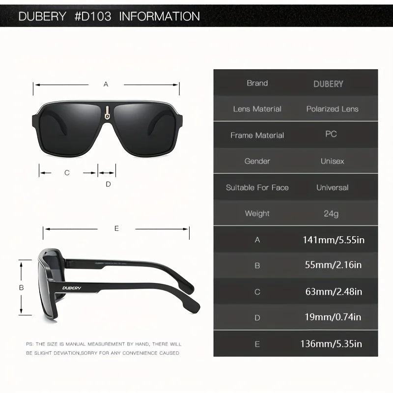 DUBERY Polarized UV400 Protection Sunglasses For Men And Women 7 Colors Model 103