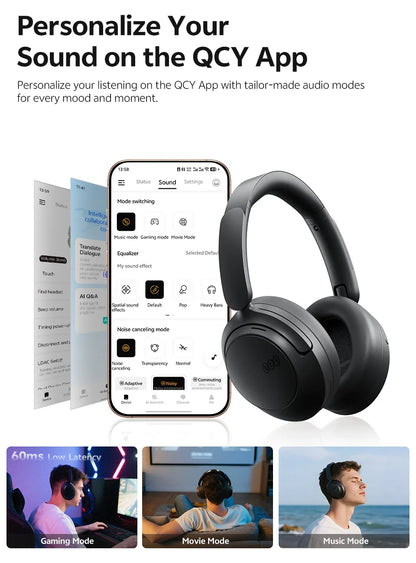 QCY H3S -56dB Adaptive ANC Over Ear Bluetooth 6.0 Headphones – Hi-Res LDAC Wireless Headset, 102H Battery, Dual Driver Spatial Sound