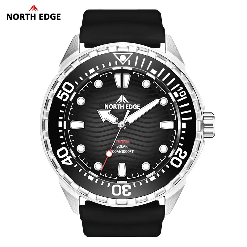 NORTH EDGE 2025 NEW+ TRITON-TI Titanium Solar-Powered Diving Watch Luxury Quartz Watches for Men 300M Waterproof 180+ Day Power
