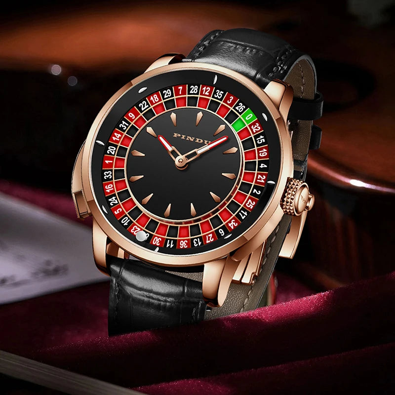 PINDU Watch Top Brand Luxury Upgraded Version Button Roulette Men's Mechanical Watch Stainless Steel NH35A Sapphire Glass Watch