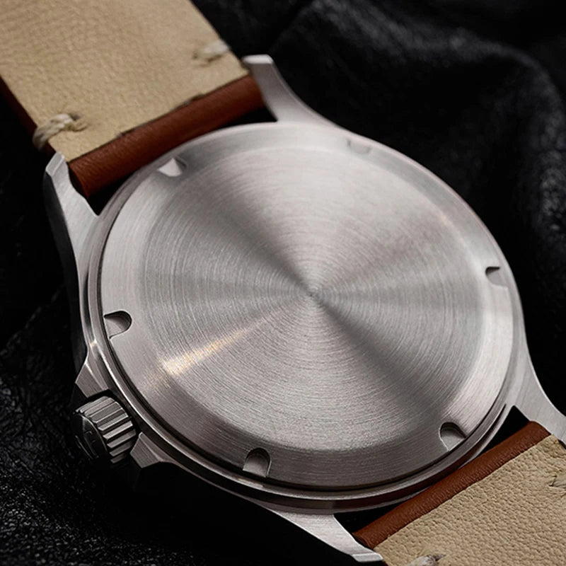 Milifortic Military Watch 39mm NH38 Automatic Mechanical Movement Retro Sapphire Crystal BGW9 Lume Leather Strap 10Bar Watch Men