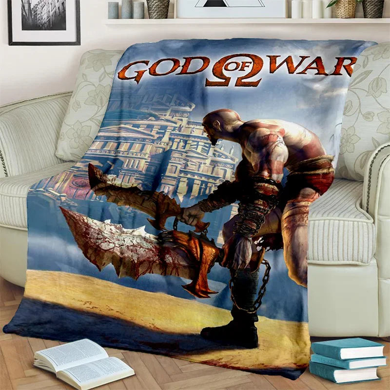 3D God of War Games Gamer Kratos HD Blanket,Soft Throw Blanket for Home Bedroom Bed Sofa Picnic Travel Office Cover Blanket Kids