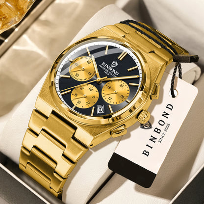 BINBOND nauwkeurig quartzhorloge voor heren, robuust, automatische datum, chronograaf, verlicht, waterdicht, luxe, casual herenhorloge Reloj