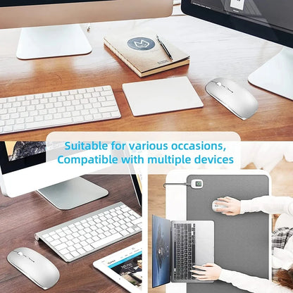 Rechargeable Wireless Mouse Bluetooth 2.4GHz Dual Mode, Silent Ergonomic Wireless Mouse with Adjustable DPI, USB Rechargeable Mouse for PC, Laptop, Mac & Tablet