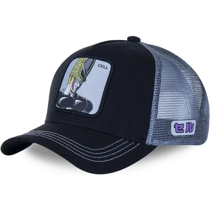 Dragon Ball Buu Goku sapka Nyári utazós csúcsos sapka Férfi hímzett hip-hop stílusú napellenzős állítható trucker hálós sapka