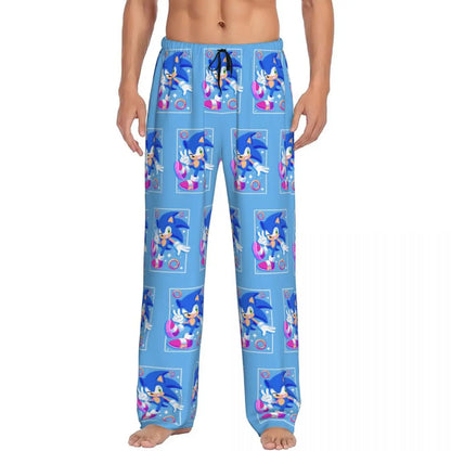 Custom Print Men's Soniced Pajama Pants Hedgehog Game Sleepwear Sleep Lounge Bottoms with Pockets