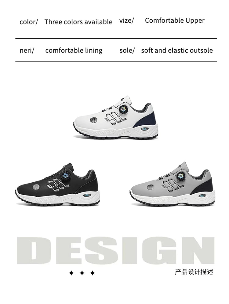 Professional Golf Shoes with Rotary Lock Buckle, Breathable, Shock-Absorbing, Non-Slip, Comfortable Support for Golf Course Swing Movements, Men's Casual Sports Shoes