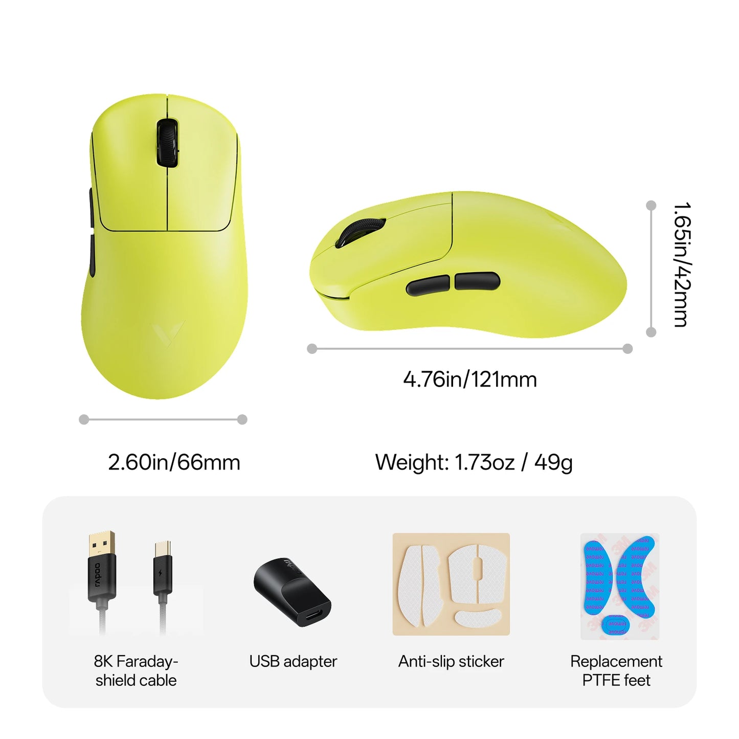 Rapoo VT3S /VT3S MAX GEN-2 Bezprzewodowa mysz gamingowa, prawdziwe 8K Wireless Polling Rate, 49g, ultralekka, czas pracy baterii do 750Hr