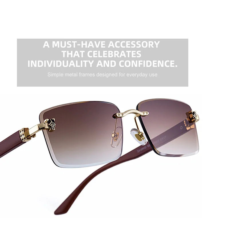 2026 Wooden Rimless Sunglasses Women Trendy Retro UV400 Protection Square Sunglass Men Brand Design Fashion Glasses Dropshipping