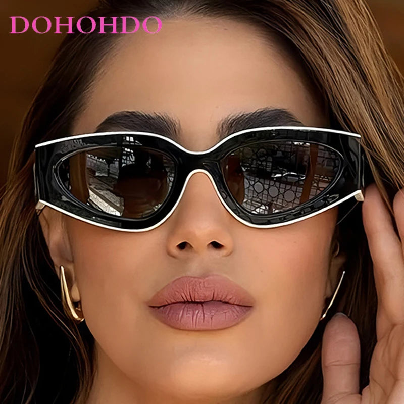 2025 New Fashion Cat Eye Small Oval Women Sunglasses Men Trendy Y2K Punk Sun Glasses Female Travel Shade Vintage Eyewear UV400