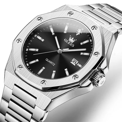 OLEVS Watches For Men Luxury Silver Blue Classic Quartz Watch for Man Waterproof Stainless Steel Luminous Reloj Hombre 2025