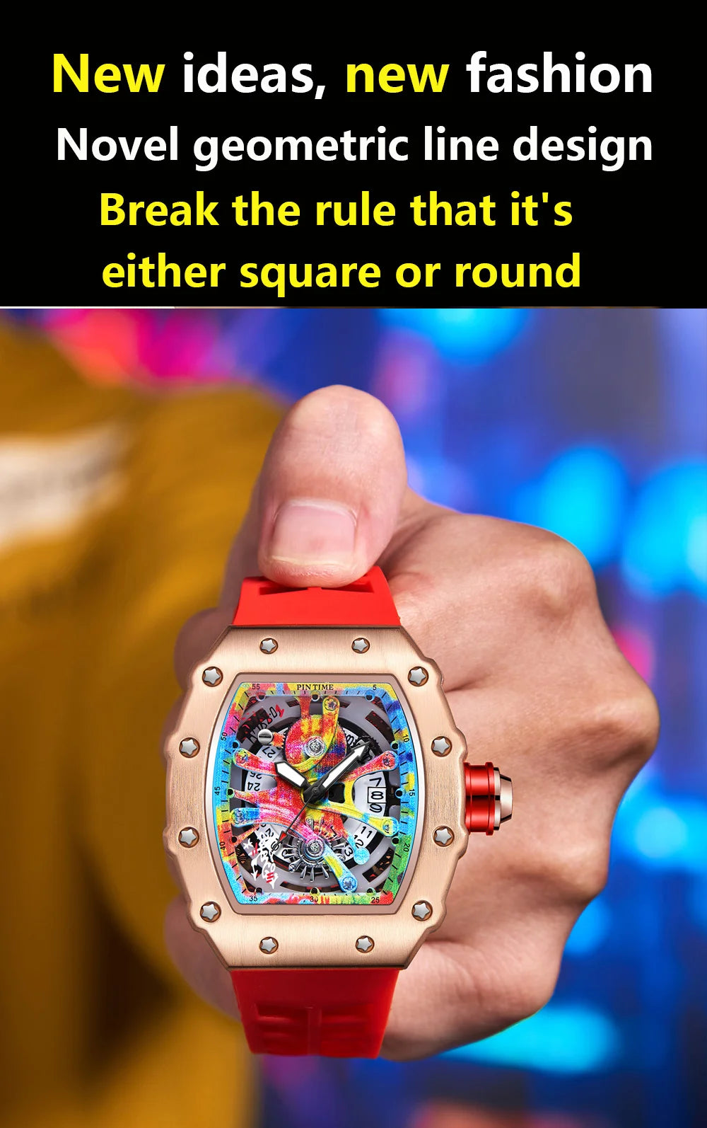 Luxury Men Watch Tonneau Fashion Men Quartz Watches Classic Graffiti Dial Auto Date Waterproof Sport Wristwatches Clock reloj