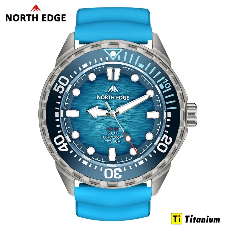 NORTH EDGE 2025 NEW+ TRITON-TI Titanium Solar-Powered Diving Watch Luxury Quartz Watches for Men 300M Waterproof 180+ Day Power
